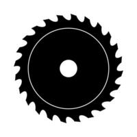 Circular Saw Blade Silhouette . The blade features sharp, evenly spaced teeth around its perimeter and two concentric circles in the center. vector