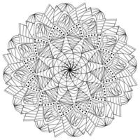 Fantasy doodle mandala with web petals, meditative coloring page for activity and design vector