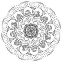 Fantasy zen mandala with abstract motifs and petals, meditative coloring page for activity and design vector