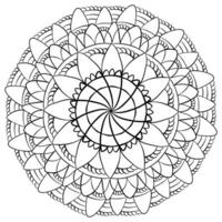 Symmetrical zen mandala with ornate petals, meditative coloring page for activity and design vector