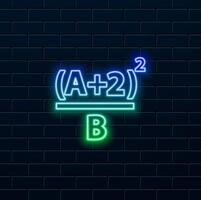 Quadratic Equation. Mathematics exercises black icon, conceptual illustration, neon style, vector