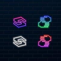 neon style. icon image of succession planning, neon style. passing the baton, Business Relay. handshake. vector