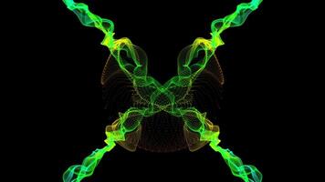 Dynamic Abstract Particle Waves Symmetrical Green and Yellow Digital Art Motion Background video