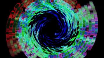 Abstract Swirling Colorful Vortex Tunnel Animation A dynamic digital art piece featuring vibrant blues, greens, reds, and purples video