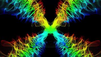 Dynamic Symmetrical Abstract Particle Flow with Rainbow Colors on Black Background video
