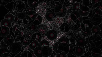 Abstract Dark Circles and Concentric Rings Motion Background A dynamic visual pattern of overlapping black circles with red and blue centers, creating a dense, evolving texture on a black backdrop. video