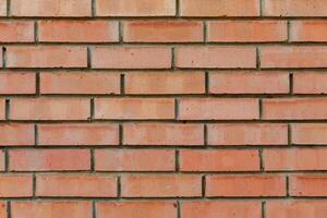 Close-up of a red brick wall with visible mortar lines, ideal for backgrounds, architectural designs, and construction-related visuals. photo