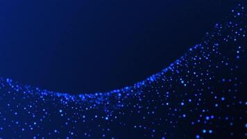 Blue glowing circles particles at the bottom on a dark abstract background, horizontal composition. Trapcode Form digital particle. Standard speed. Loop animation footage for graphic design. video