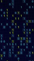 Blue glowing binary matrix on a grid. Texture animation, vertical composition. Technology motion graphic. video