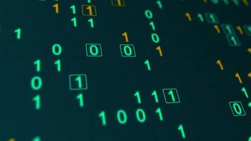 Blue glowing binary matrix on a grid. Bokeh effect, horizontal composition. Technology motion graphic. video