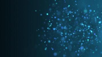 Blue glowing circles particles dust flying at the middle right on a dark abstract background, bokeh effect, horizontal composition. Loop animation footage for graphic design. video