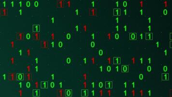 Green glowing binary matrix on a grid. Texture animation, horizontal composition. Technology motion graphic. video