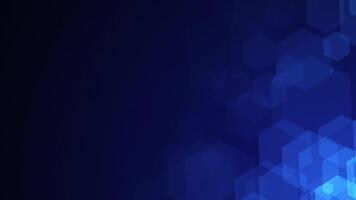 Blue hexagon shapes are moving from the bottom right of a gradient grid abstract background, horizontal composition. Futuristic motion graphic. Loop animation footage for graphic design. video