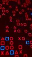 Red glowing shapes matrix on a grid. Bokeh effect, vertical composition. Technology motion graphic. video