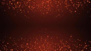Orange glowing circles particles flying at the top and bottom of a dark abstract background, smoke effect, horizontal composition. Loop animation footage for graphic design. video