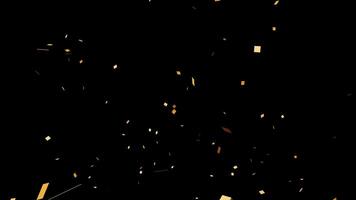 Golden confetti explosion from bottom left and right isolated on a dark background, horizontal composition. Large size. Standard speed. Animation footage for graphic design. video