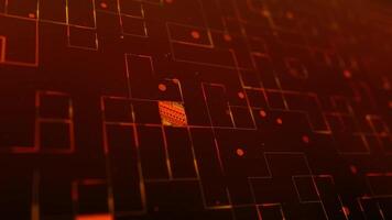 Orange matrix glowing lines and particles grid on an abstract background, bokeh effect, horizontal composition. Loop animation footage for graphic design. video