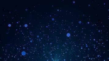 Blue bokeh particles floating in the air on a dark background, horizontal composition. Light rays on the bottom. Standard speed. Loop animation footage for graphic design. video
