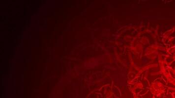 Red accurate icon shapes are moving from the bottom right of a gradient grid abstract background, horizontal composition. Futuristic motion graphic. Loop animation footage for graphic video