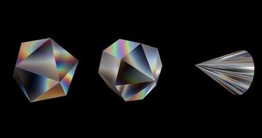 Set of 3 3d element animation with dark metal and rainbow effects isolated on a black background. Standard speed. 3d element animation footage for graphic design. video
