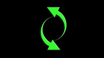 Green circular arrow animation on black background, rotating smoothly in loop. Ideal for loading icons, web UI, or recycling concepts. video