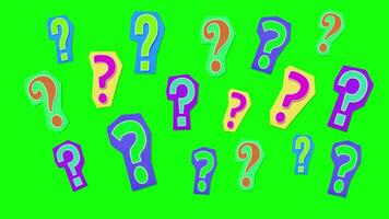 Question Marks Pop Up Animation Colorful Ransom Note on Green Screen video