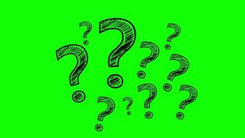 Sketch Question Marks Animation Confusion on Green Screen video