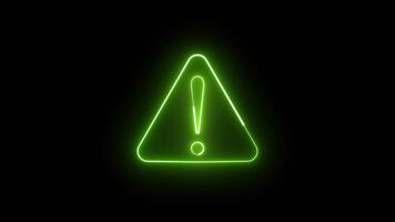 Neon Sign exclamation mark inside a warning triangle on a black backdrop, signifying caution or attention video