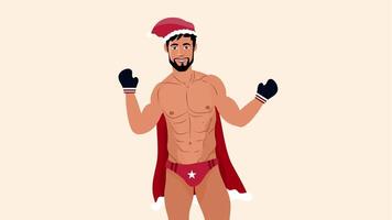 Santa Themed Fit Man in Red Cape and Shorts video