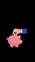 Hand Saving Coin into Piggy Bank Animated Concept of Money Saving and Financial Planning video