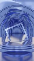 Round blue metal podium with circle portrait background and thin round glossy border on top. The perfect platform to showcase your products. 3D animation looping background video