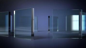 Rotating Glass Rectangles on Blue Background video