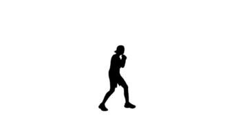A silhouette of a person in a boxing stance mid-punch, isolated on a white background, showcasing strength, focus, and athleticism. video