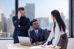 Diversity business people team are discussing over the new strategic strategy project over investment real estate while working in modern office building for new project and planning photo