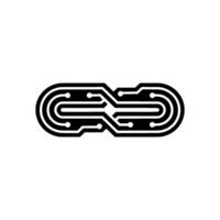 Abstract Circuit Board Infinity Symbol, Black and White vector