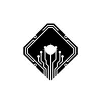 Futuristic Tech Circuit Board Emblem in Monochrome vector