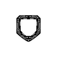 Shield Circuit Board Black and White, Tech Concept, Security vector