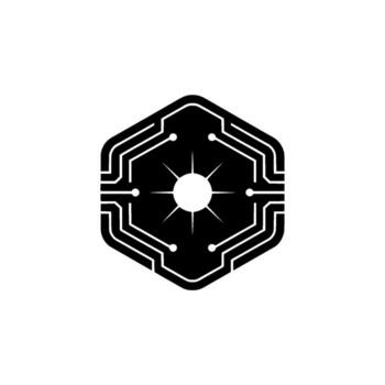 Tech Hexagon Circuitry With Starburst, Minimalist vector