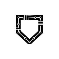 Tech Shield Circuit Board Security Symbol, Black and White, Minimalist vector