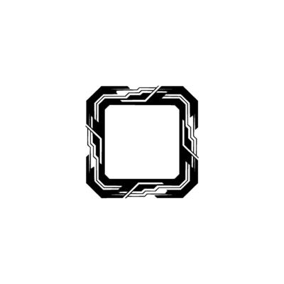 Futuristic Tech Frame Black White Geometric on White Background