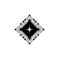 Abstract Tech Cpu Chip With Starburst, Black White vector