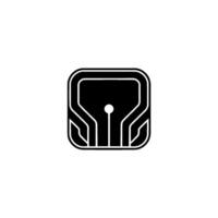 Futuristic Tech Rounded Square With Glowing Dot and Lines, Minimalist vector