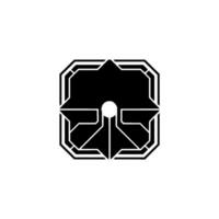 Abstract Tech Black Geometric Shape With Glowing Center vector