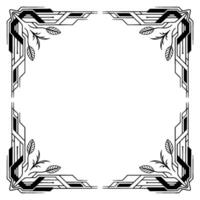 Art Deco Frame With Botanical Elements, Monochrome Illustration vector