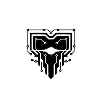 Tech Heart Futuristic Circuit Board With Glowing Center vector