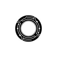Minimalist Tech Black Circuit Circle on White, Abstract vector