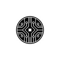 Minimalist Circular Circuit Board , Black and White Tech vector