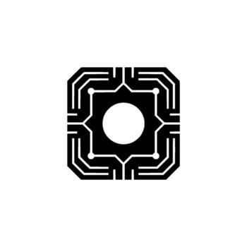 Abstract Circuit Square With Glowing Center, Black White, Minimalist Tech vector