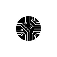 Black White Circuit Board in Circular Frame on White Background vector