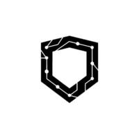 Cyber Security Shield , Circuit Board , Minimalist Black White vector